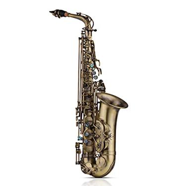 Imagem de ERYUE Acabamento antigo de Eb E-flat Saxofone alto Sax Shell Key Carve Pattern Instrumento de sopro com estojo de transporte acolchoado Luvas Pano de limpeza Escova Alças de Sax Palheta