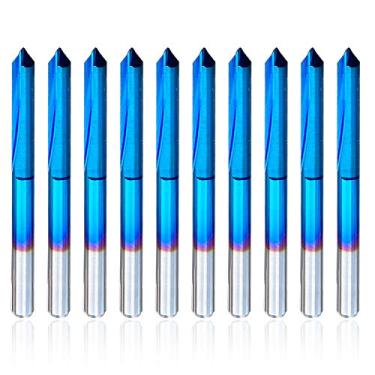 Imagem de 10 peças V-Groove CNC Roteador Bits, 60 graus 0,1 mm Gravação Bits, 1/8" Haste Nano Azul Revestimento Pontas afiadas para Madeira MDF Plásticos Acrílico de Madeira