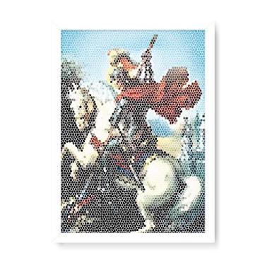 Imagem de Arte Maníacos Quadro Decorativo em Madeira São Jorge Mosaico - 23x16,25cm (Moldura caixa em laca branca)