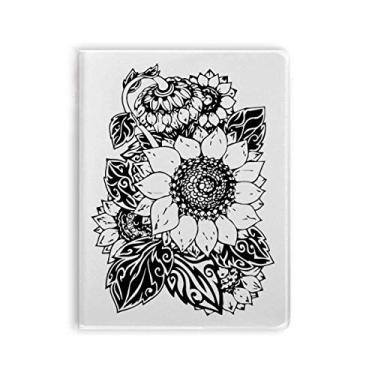 Imagem de Caderno de flores brancas e pretas com estampa de girassol, capa macia