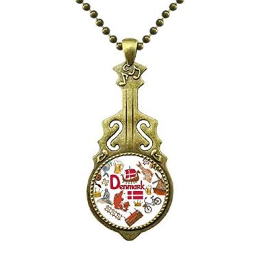 Imagem de DIYthinker Colar de coração da Dinamarca Landscap com bandeira nacional antiga, joia de guitarra