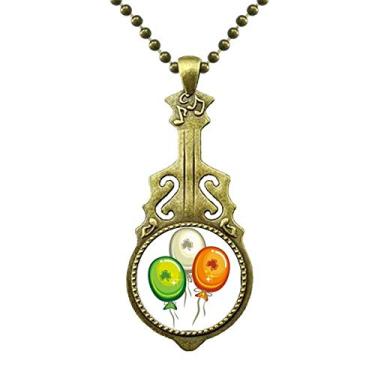 Imagem de DIYthinker Colar com balão de trevo na Irlanda Dia de São Patrício com pingente de música de guitarra antiga