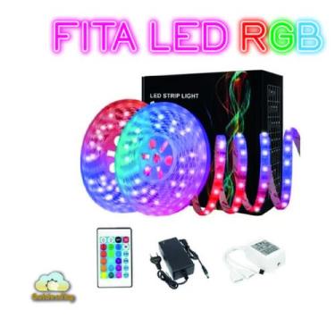 Imagem de Fita Led 10 Metros 5050 Rgb Rolo 600Led Controle+ Fonte - Goldensky