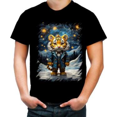 Imagem de Camiseta Colorida Tigre Noite Estrelada Van Gogh 5 - Kasubeck Store