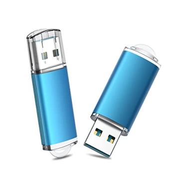 Imagem de TOPESEL 2 unidades de pen drive USB 3.0 de 128 GB de alta velocidade 128 G, pen drive de pular, unidade USB com zíper para PC, laptops, tablets, TVs, áudio automotivo (azul)