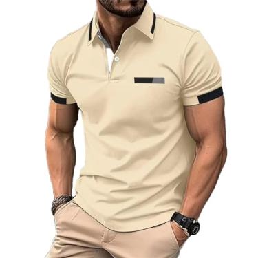 Imagem de BoShiNuo Camiseta masculina de manga curta de verão com bolso falso no peito estampada manga curta masculina, Caqui, GG