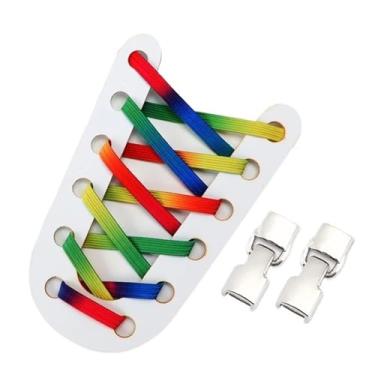 Imagem de Elastic Shoelaces Sneakers Mix And Match Colors No Tie Shoe Laces Children Adult Wide Fast Shoelaces(Green rainbow)