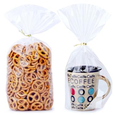 Imagem de ZIMCEMS 50 unidades de sacos de reforço inferior de 18 x 30 cm, sacos de presente de celofane transparentes, sacos de plástico para presente para brindes de festa, guloseimas, biscoitos de padaria,