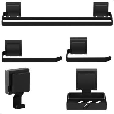 Imagem de Kit Acessórios Banheiro Com Ventosa Preto 5 Peças Duplo Max - S3G Shop