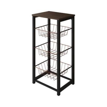 Imagem de Fruteira de Chão Cozinha Desmontada Aço Preto Cesto Cobre Tampo Amêndo