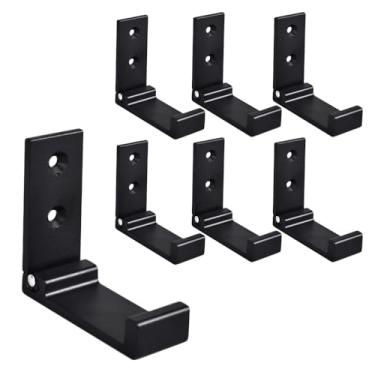 Imagem de Cabide de liga de alumínio, gancho único, dobrável, montado na parede e porta, conjunto de 7, preto.