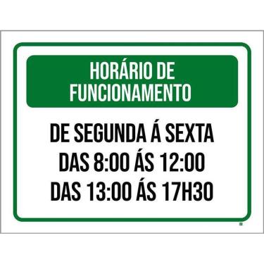 Imagem de Placa Sinalização - Verde Horário Funcionamento 36X46