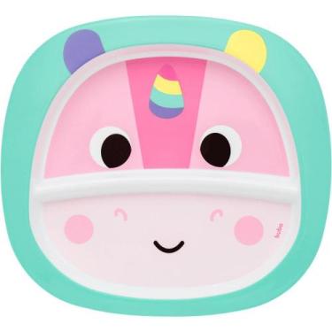 Imagem de Prato com divisória plástico Buba, Rosa e Verde, Unicórnio