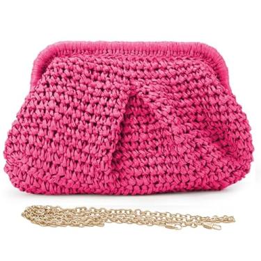 Imagem de JAMBHALA Bolsa clutch de palha para praia bolsa transversal para férias de casamento verão clutch bolsa de ombro com alça para mulheres, Rosered