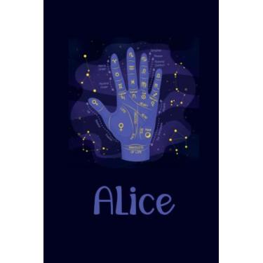 Imagem de Alice Notebook: Blue Hand With Zodiac Symbols Ribbon Ruled Paper Notebook Journal Blank Wide Lined Workbook for Girls Boys Kids Teens Students.