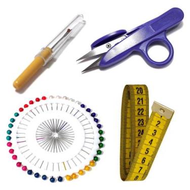 Imagem de Kit Costura Alfinetes Fita Métrica Abridor De Casa Tesoura Arremate - 