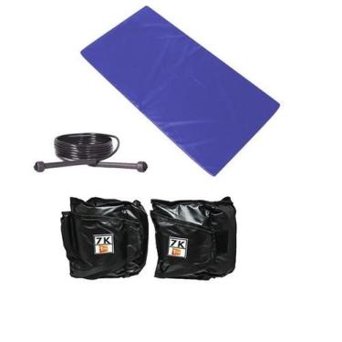 Imagem de Kit Colchonete Azul  + Corda de Pular Ajustável + Par de Caneleira Tor