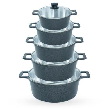 Imagem de Jogo de Panelas 5 Peças De Alumínio Fundido Com Tampa De Vidro - Cor C