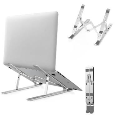 Imagem de Suporte para Notebook e Tablet Linha Premium em Alumínio Dobrável e Ergonômico Para Desktop Portátil Ajustável em 6 Ângulos