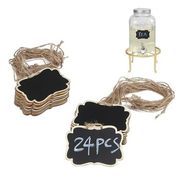 Imagem de Kcgani Mini placas de madeira penduradas para dispensador de bebidas, etiquetas de quadro-negro de mensagem de preço com cordão, etiquetas de dupla face para decorações de eventos de festa, números de
