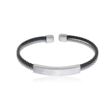 Imagem de Bracelete Aço 1 Tira Torcida Black 1 Tira Torcida E Placa