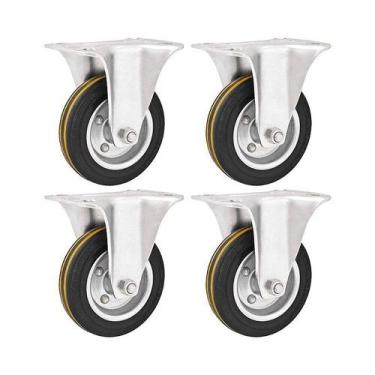 Imagem de Kit 4 un rodízio roda fixo borracha preta aço 4" 101mm 88kg - VONDER