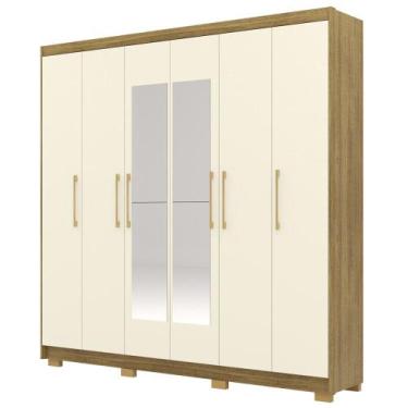 Imagem de Guarda Roupa Casal 223cm Com Espelho Pernambuco Nature/Champanhe - Vil