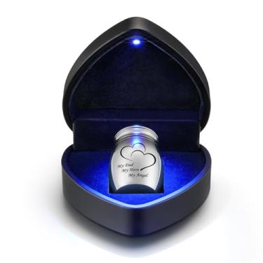Imagem de Dletay Pequenas Urnas De Cremação 1,57" Para Cinzas Humanas Com Caixa Coração, Mini Urna Funerária Aço Inoxidável - Meu Pai, Herói, Anjo