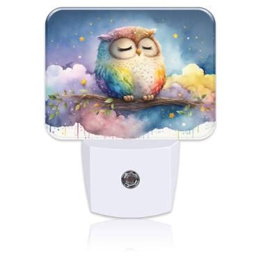 Imagem de Uiaoiais Linda Luz Noturna De Coruja Aquarela Para Crianças, Meninos E Meninas, Led Desenho Animado, Plugável Na Parede Com Sensor Anoitecer Ao Amanhecer, Quarto, Corredor, Cozinha, Banheiro, Decora