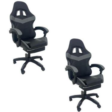 Imagem de Kit 2 Cadeiras Gamer Stillus Ergonômica Com Apoio Para Os Pés Cinza - 