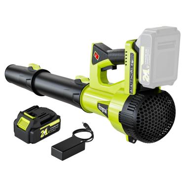 Imagem de Hongmai Soprador de folhas sem fio, soprador de folhas elétrico sem fio de 500 CFM 21V com bateria de 4,0 Ah e carregador, leve, 6 modos de velocidade, para cuidados com o gramado, pátio, folhas
