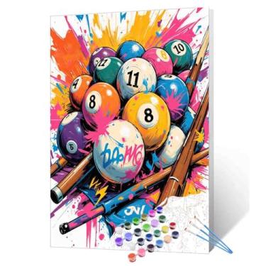 Imagem de Mesa de bilhar colorida DIY pintura por números para adultos kit de pintura moderna de bilhar por números em tela para iniciantes DIY pintura acrílica para decoração de parede de casa presentes 40,6