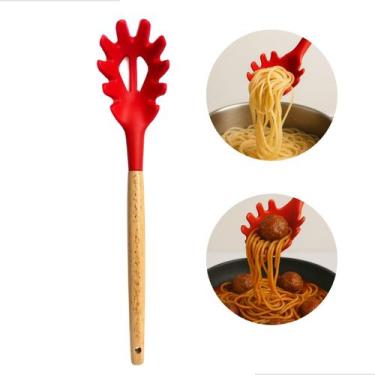 Imagem de Pegador De Massas Silicone 32cm Cor Vermelha Cabo Madeira Moderno Resi