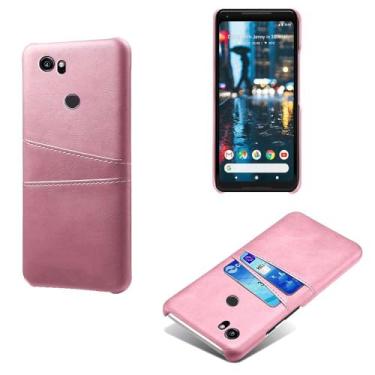 Imagem de Capas Compatível com Google Pixel 2XL,Caso de couro PU-Tampa de telefone a prova de choque com 2 slots de cartão,Proteção anti-impressão digital e anti-gota-Pink
