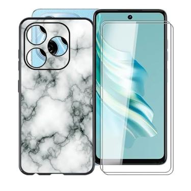 Imagem de AQGGIIXY Capa de telefone para Tecno Spark 20 (6,6 polegadas), com 2 películas protetoras de tela de vidro temperado, capa de TPU (poliuretano termoplástico) macia preta ultrafina antiarranhões à prova de choque para Tecno Spark 20 - WM73