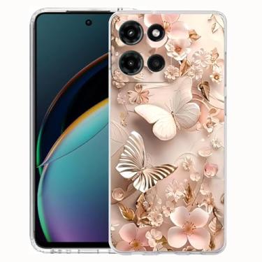 Imagem de FLYING FLIER Capa para celular Motorola Moto G Stylus 5G 2025, [proteção de corpo inteiro] [antiderrapante] [à prova de choque] linda flor borboleta fina capa de telefone TPU (rosa 1)