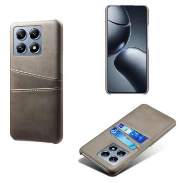 Imagem de Capas Compatível com Xiaomi 14T PRO,Caso de couro PU-Tampa de telefone a prova de choque com 2 slots de cartão,Proteção anti-impressão digital e anti-gota-Grey