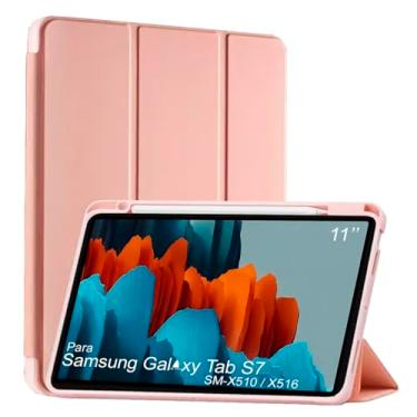 Imagem de Capa Tablet flip para Samsung Galaxy Tab S7 11" SM-T870 SM-T875 11 polegadas resistente aveludada compatimento para caneta Case capinha Anti Impacto Suporte Pencil - Alamo (rose)