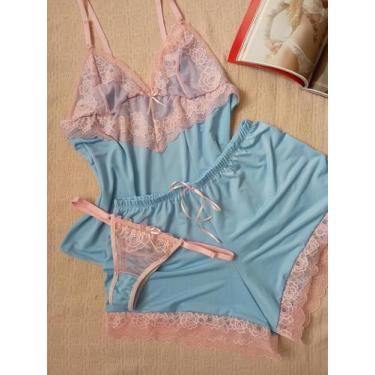 Imagem de Pijama liganete com renda 3 peças - EstherDassa, Azul, M
