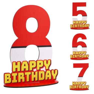 Imagem de Centro de Mesa com Placa Aniversário Vermelha e Branca em Desenho Animado, Decoração Madeira Feliz Aniversário para Festas de Meninos e Meninas Decorações Mesa (Número 8)