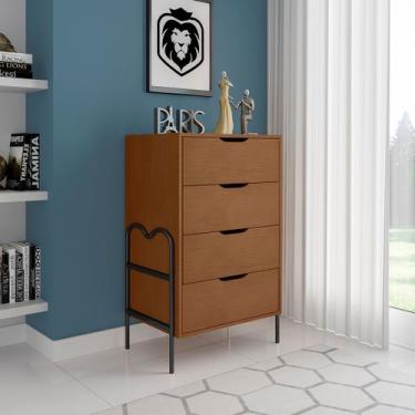 Imagem de Cômoda Oasis 4 Gavetas Preto/Nature - Art Panta, Marrom, Clássico