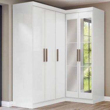 Imagem de Guarda-Roupa Solteiro Modulado Paris 5 Portas com Espelho Branco - Max