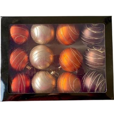 Imagem de Caixa Com 12 Bolas Decoração Arvore de Natal Premium Mocha Mousse Luxo Bola Enfeite Natalino Marrom Terracota Laranja Dourado Enfeites Natalinos