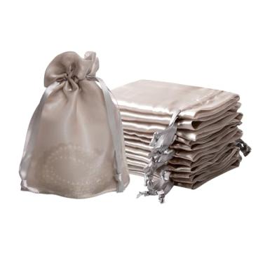 Imagem de QIANF 20 sacos pequenos de organza champanhe, 10 x 15 cm para lembrancinhas de casamento com cordão, mini sacos de presente de malha, bolsa de joias para chá de panela, doces, lembrancinhas, chá de