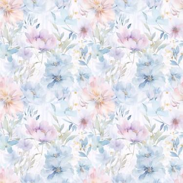 Imagem de VaryPaper Papel de parede floral em aquarela azul/rosa de 44 x 190 cm, papel de contato floral boho para gavetas de armários, mural de parede autoadesivo, papel de parede floral removível para quarto
