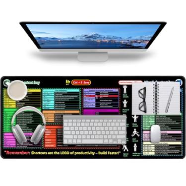 Imagem de Mouse pad de 35,5 x 15,8 com teclas de atalho Excel - Tapete de mesa estendido grande XXL Excel para teclado contém 12 tipos de habilidades comuns em Excel e Word, borda costurada antiderrapante