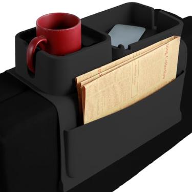 Imagem de Bandeja de suporte de copo de sofá, bandeja de apoio de braço de silicone com bolsos laterais, antiderramamento e antiderrapante, organizador de apoio de braço de sofá de grande capacidade para