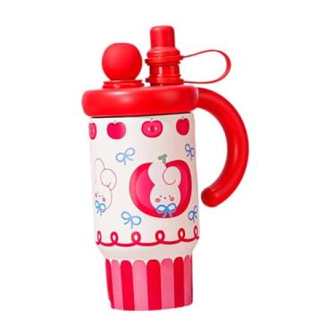 Imagem de Generic Copo térmico portátil de aço inoxidável com tampa de canudo de 800 ml à prova de vazamentos para carro, escritório, viagem, academia e acampamento, Coelho Vermelho