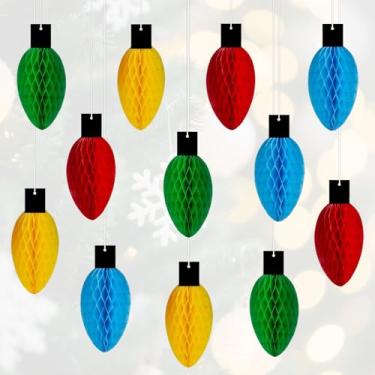 Imagem de RED-SHYN Decoração de Natal em favo de mel para pendurar bola de papel 3D, enfeites de lâmpada grande para festa de Natal, decoração de Natal