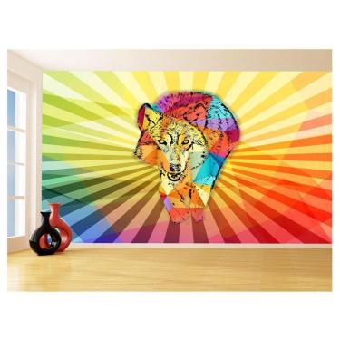 Imagem de Papel De Parede Animais Pop Art Lobo Colorido 3,5M Pxa598
